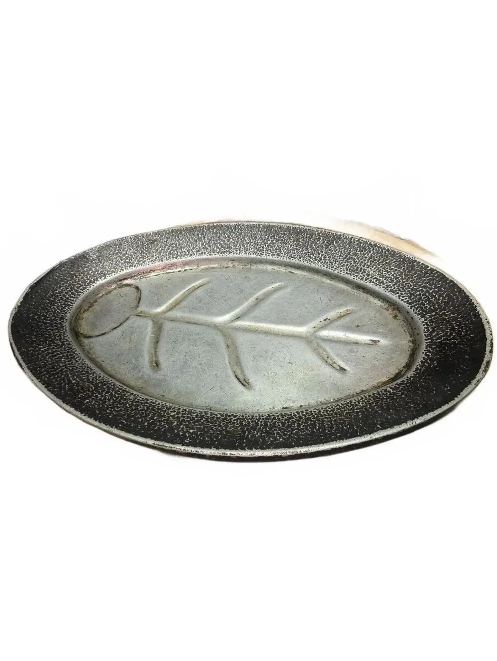 2 Vintage Cast Aluminum Sizzling Steak Server Platters Tree of Life Meat Trays